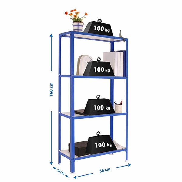PROREGAL Wohnregal Living Koala Wood mit 4 Fachböden HxBxT 160 x 80 x 30 cm Fachlast 150 kg Blau/Weiß