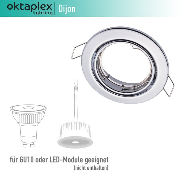 6er Set Dijon Einbauspot Rahmen GU10 LED Modul flach schwenkbar IP20 chrome Lochmaß 68mm Spotrahmen modernes Design robust Deckenstrahler vielseitig
