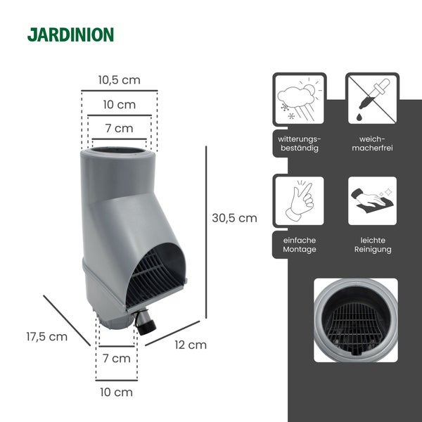 Abmessungen und Eigenschaften eines grauen Dachrinnenfilters