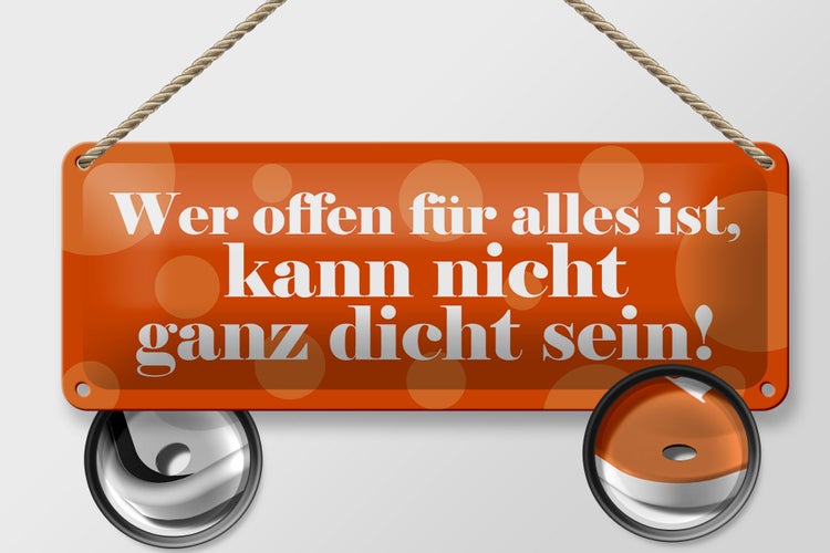 Blechschild Spruch 27x10cm wer offen für alles nicht dicht Dekoration