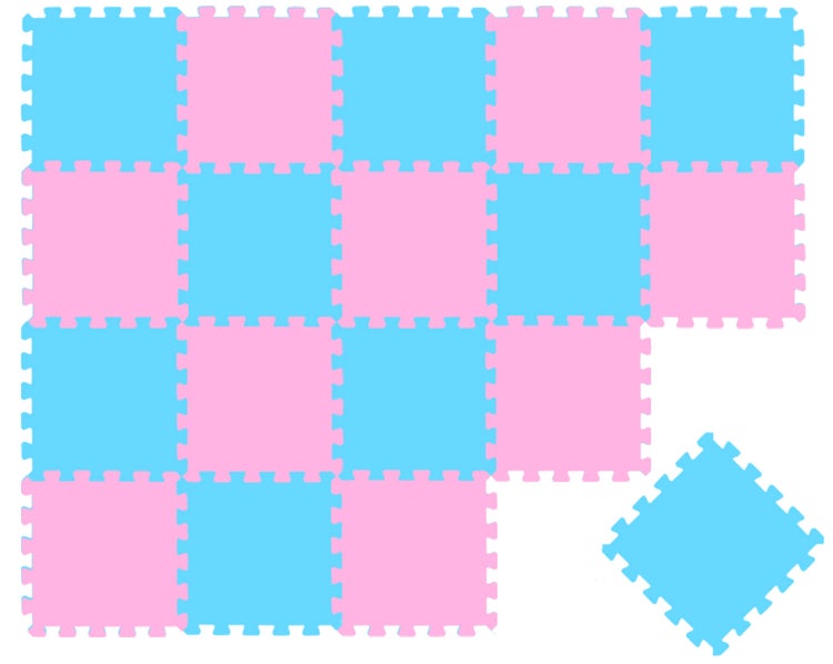 Ineinandergreifende Spielmatte aus Schaumstoff in Rosa und Blau.