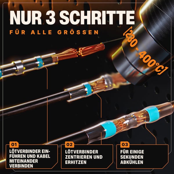 BAURIX® Lötverbinder Set [200 Stück] I IP67 Schrumpfverbinder für wasserdichte Kabel-Verbindungen I Kabelverbinder Set, Stoßverbinder