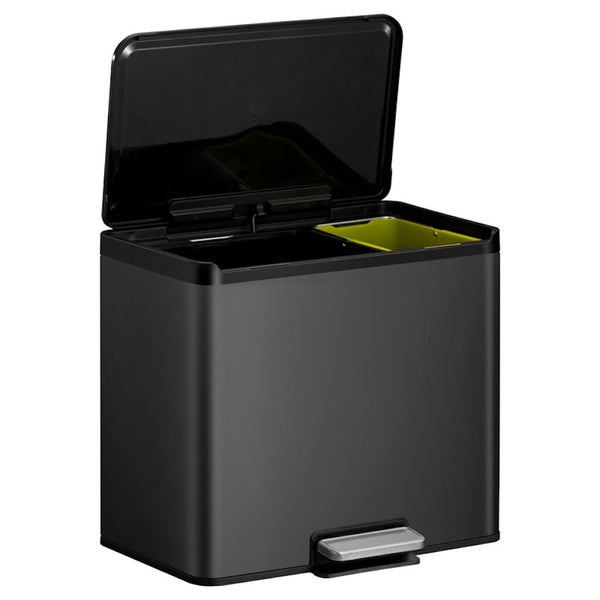 PROREGAL Rechteckiger Treteimer Aus Gebürstetem Edelstahl Mit Soft Close & Stay Open Deckel 29 Liter HxBxT 41,1 x 46,2 x 38,8 cm Schwarz