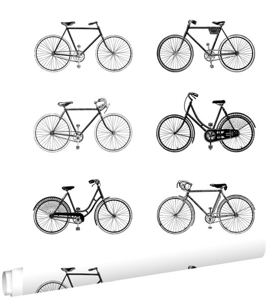 ESTAhome Tapete Fahrräder Weiß und Schwarz - 53 cm x 10.05 m - 138523