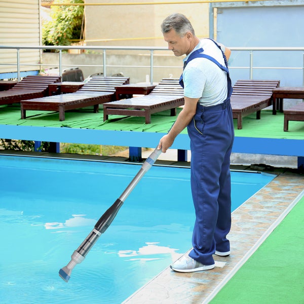 Outsunny Poolsauger mit Bürste, Lichter Poolreiniger mit verstellbarer Stange, 3 Sektionen Bodensauger für Unterirdische, Oberirdische Pools, Whirlpools, Ø6 x 106-162 cm, Alu, Blau+Weiß