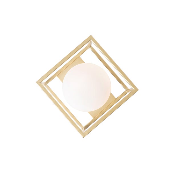 Quadratische Deckenleuchte mit kugelförmigem Lampenschirm