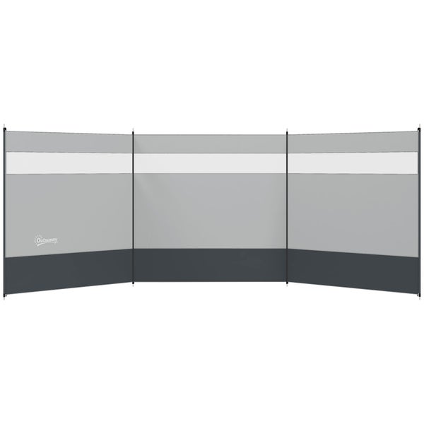 Outsunny Windschutz faltbar Camping Sichtschutz mit Lichtquellenfenster Heringen Seilen Windfang Zaun Strandwindschutz Strandschutz für Camping Garten, Strand, Terrasse 440 x 140 cm Grau