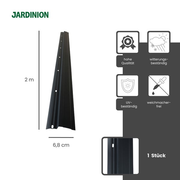 JARDINION Logo, Sichtschutzstreifen für Zäune, Höhe 2 Meter, Breite 6,8 Zentimeter, witterungsbeständig, UV-beständig, frei von Weichmachern.