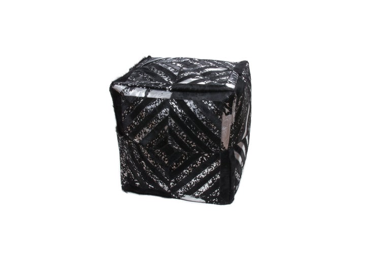 Pouf Hocker aus Leder Schwarz Quadrat 45 cm