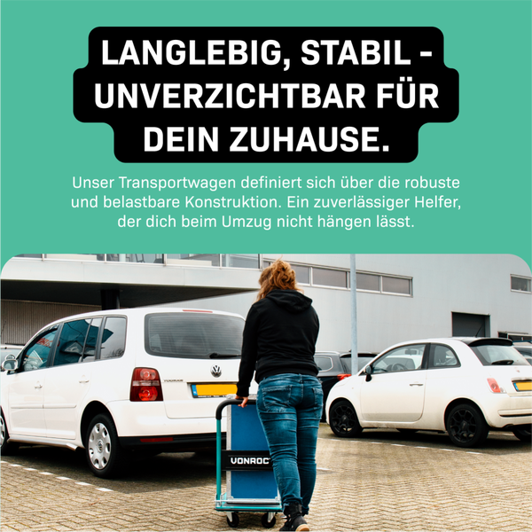 VONROC Plattformwagen klappbar 150kg - Rollwagen als Transporthilfe - Transportwagen mit Griff