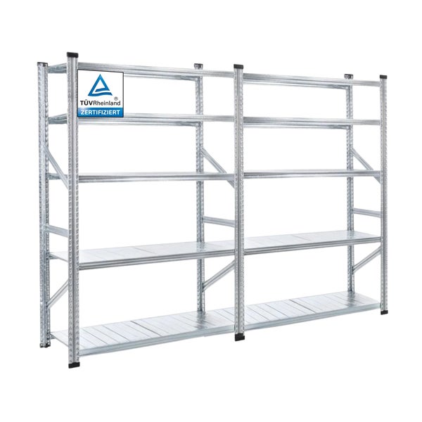 PROREGAL Fachbodenregal Stecksystem Proximo Komplettregal HxBxT 200 x 240 x 50 cm 5 Ebenen Fachlast 200 kg Beidseitig Nutzbar Verzinkt