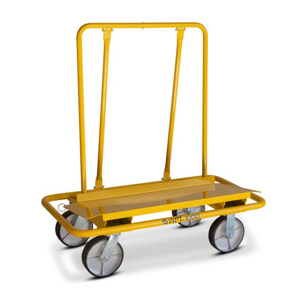 Gelber Transportwagen mit vier Rädern.