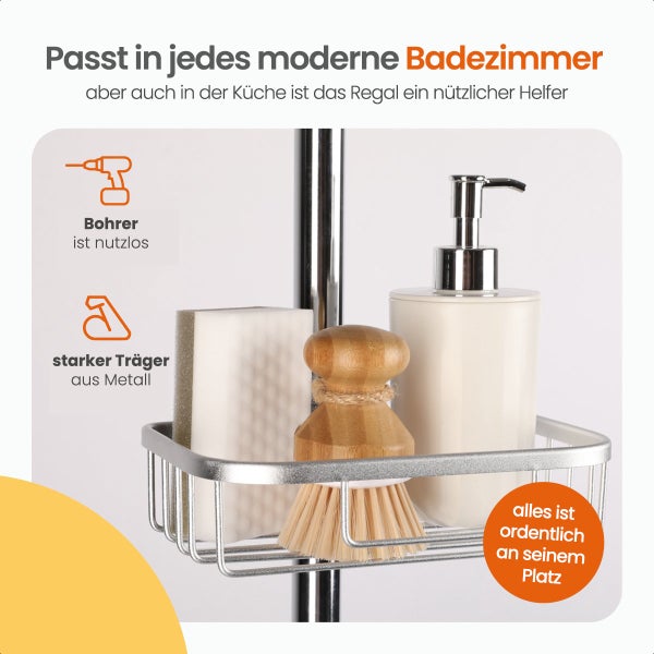 Goliving Duschregal hängend - Duschregal - Kein Bohren - Küchenregal - Spülbeckenorganisator - Badezimmerzubehör - 19,5 cm - 2er Set - Silber