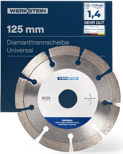 WERKSTEIN Extrem langlebige Diamantscheibe 125mm x 22,23mm x 10mm I Universal Diamanttrennscheibe 125 mm zum Schneiden von Stein, Beton, Ziegel uvm. I Trennscheibe 125 Stein für Winkelschleifer