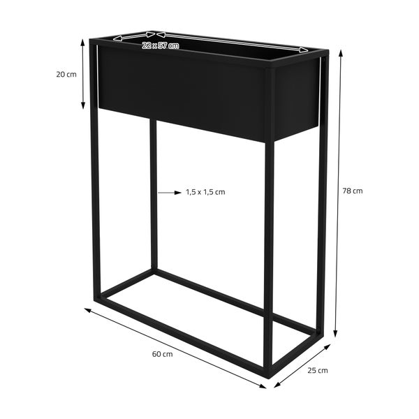 ML-Design 2er Set Blumenständer Schwarz Metall, 60x25x78 cm, stehend, Rechteckiger Übertopfständer für Pflanzen, Innenbereich, Design Pflanzenständer Blumenkasten Pflanzenkasten Hochbeet Balkonkasten