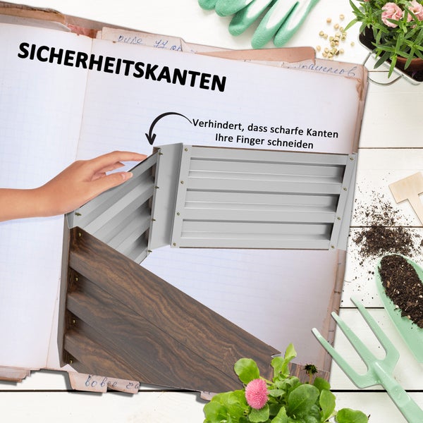 Hochbeet aus Metall mit Maßangaben