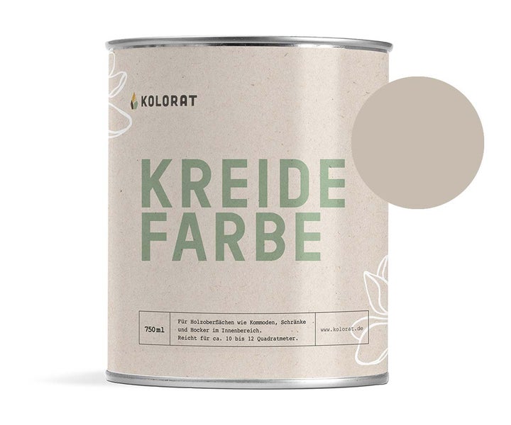 Kolorat Kreidefarbe für Möbel - ein behagliches Greige – eine Mischung aus Beige, Grau und Braun - Farbton Zedernnebel Nr. 111. Matter Kreidelack für innen - Möbellack, Möbelfarbe - Holzfarbe - Kreidefarbe für Holz