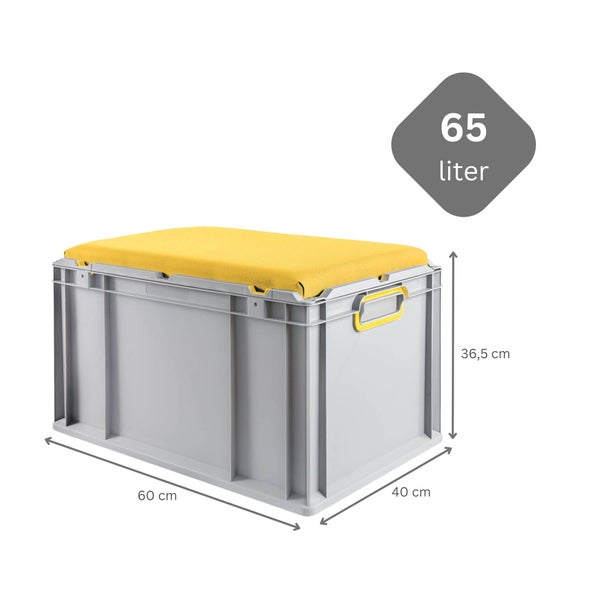 PROREGAL Eurobox NextGen Seat Box Gelb HxBxT 36,5 x 40 x 60 cm 65 Liter Griffe Geschlossen Eurobehälter Sitzbox Transportbox