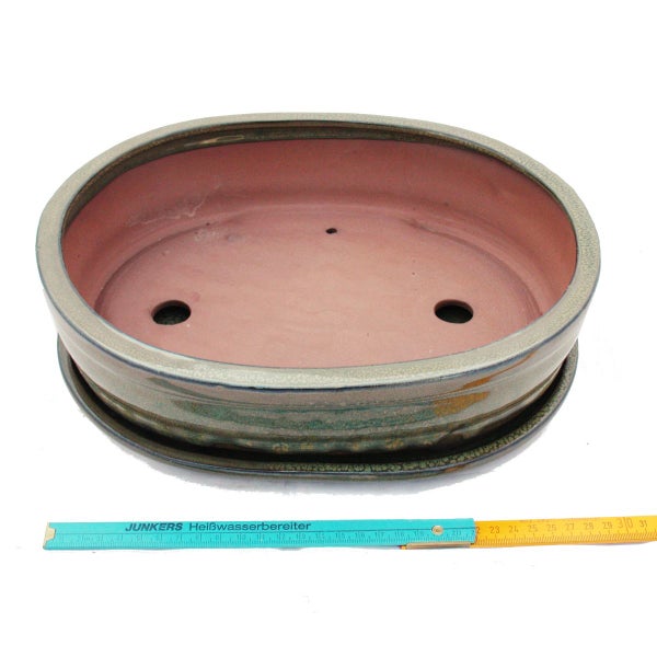 Bonsai-Schale mit Unterteller Gr. 5 - Oliv-Braun - oval - Modell O7 - L 31cm - B 24cm - H 7,5 cm
