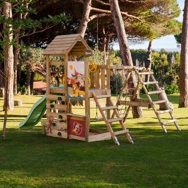 WICKEY Spielturm Disney Der König der Löwen Story mit Rutsche, Kletteranbau und Doppelschaukel