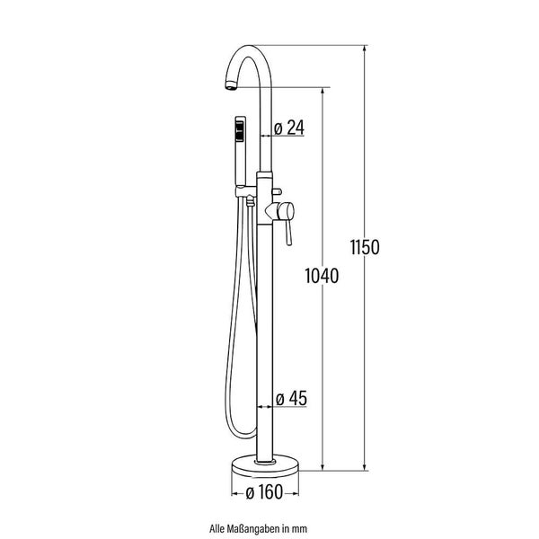 Home Deluxe - Design Standarmatur - MOON Chrome - Höhe: 115 cm, inkl. Handbrause I freistehende Armatur Wannenbrause Wanneneinlass