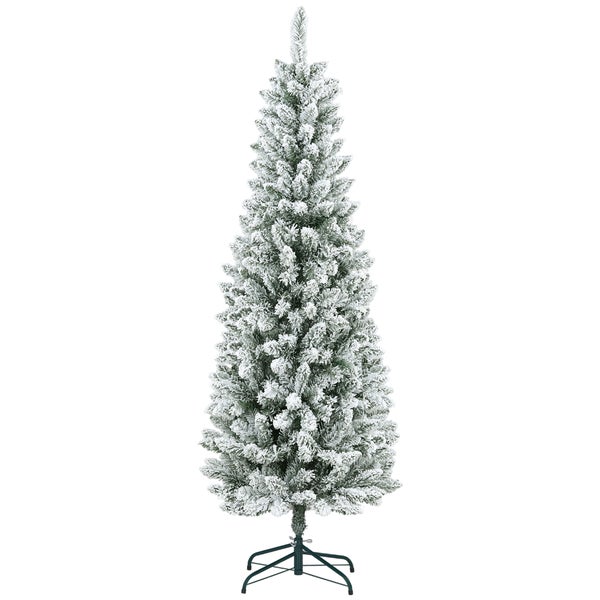 HOMCOM Künstlicher Weihnachtsbaum, 180 cm Christbaum mit 479 Spitzen, Kunstschnee, klappbar Metallständer, für Weihnachten Deko, Grün