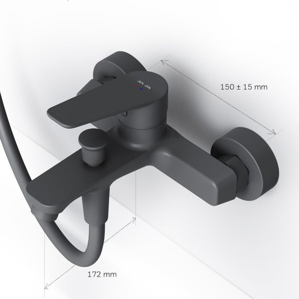 Armatur für Badewanne und Dusche mit Maßangaben