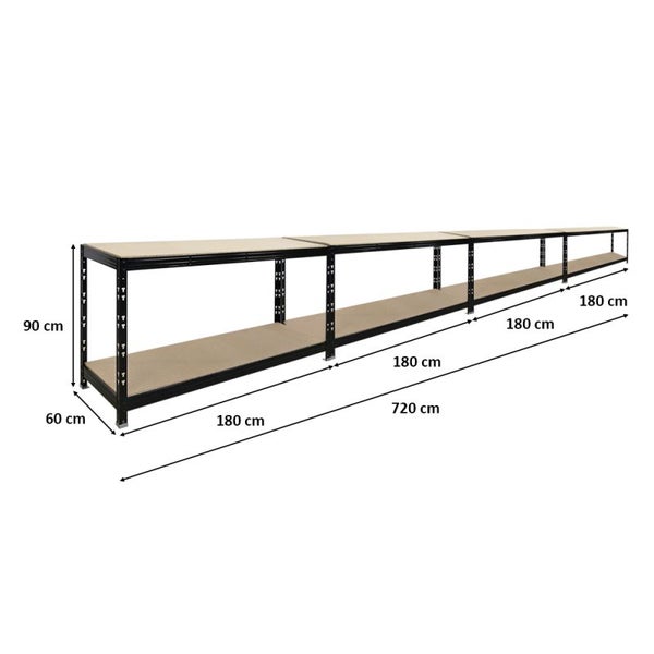 PROREGAL Mega Deal 4X Werkbank Tiger | 300 kg pro Fachboden | HxBxT 90x140x60cm | Schwarz
