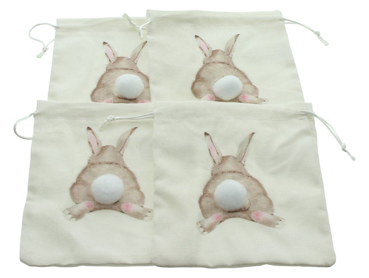 FRANK FLECHTWAREN | Geschenkbeutel Hoppelhase, 4er Set, BAUMWOLLE, 15 x 17 cm