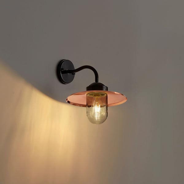Wandleuchte mit gebogenem Arm und glockenförmigem Schirm im Retro Stil inklusive LED Leuchtmittel