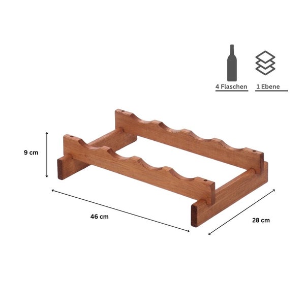 Weinregal VINOTECA FLEX PRO HxBxT 9x46x28cm 4 Flaschen auf 1 Ebene Massives Kiefernholz Braun geölt
