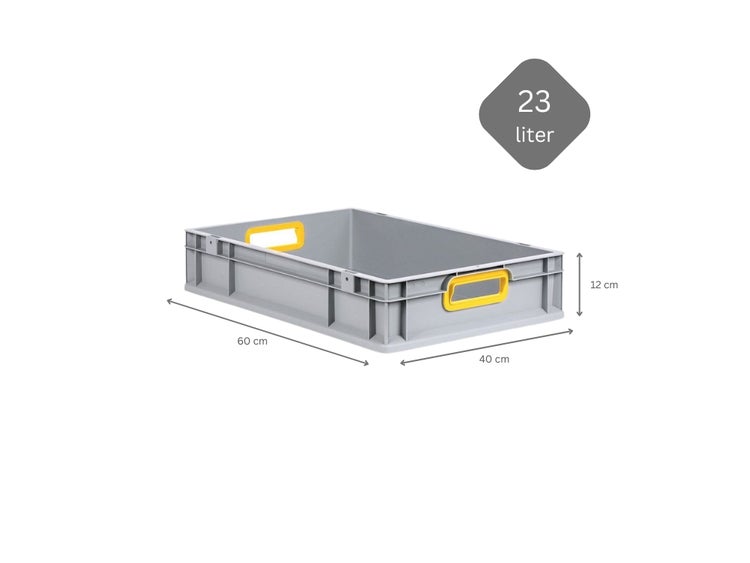 PROREGAL Eurobox Nextgen Color HxBxT 12 x 40 x 60 cm 23 Liter Griffe Gelb Offen Glatter Boden Eurobehälter Transportbox