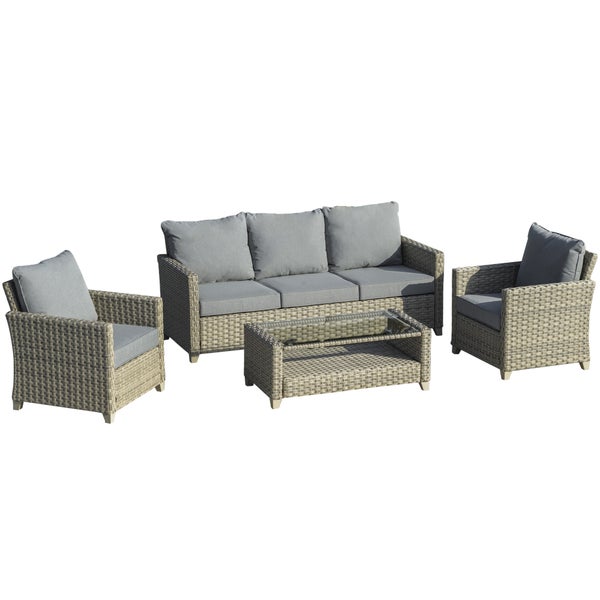 Outsunny 4-tlg. Gartenmöbel-Set, 193L x 77B x 80,5H cm, Aluminium, PE Rattan, Polyester, mehrfarbig