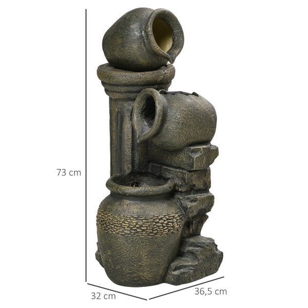 Dekorativer Zimmerbrunnen mit drei Amphoren und Steinoptik, Höhe 73 cm