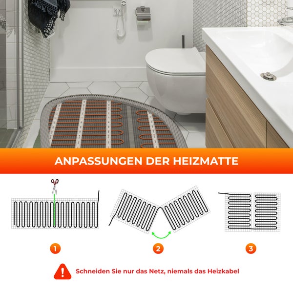 Anpassung der Heizmatte im Badezimmer mit Toilette und Waschbecken