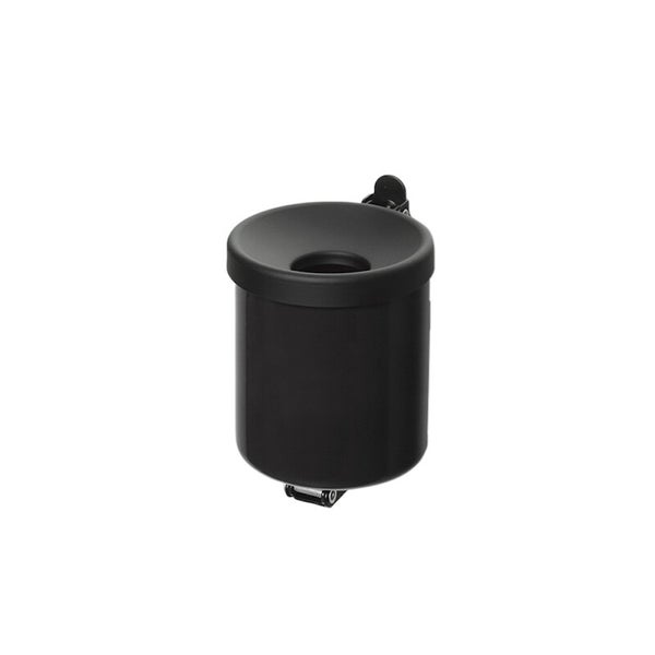 Wandascher aus Metall, rund, schwarz.