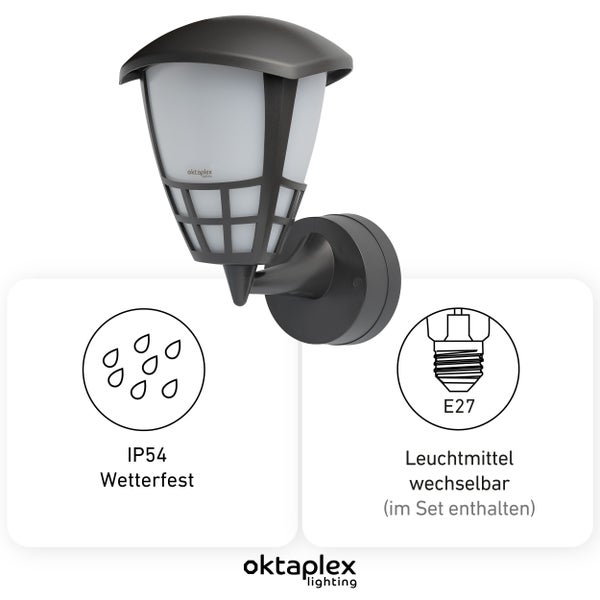 Außenlampe Oktaplex Bel E27 2700K warmweiß 806lm IP54 anthrazit 230V elegante Leuchte für Garten Terrasse Außenlaterne Wandlampe