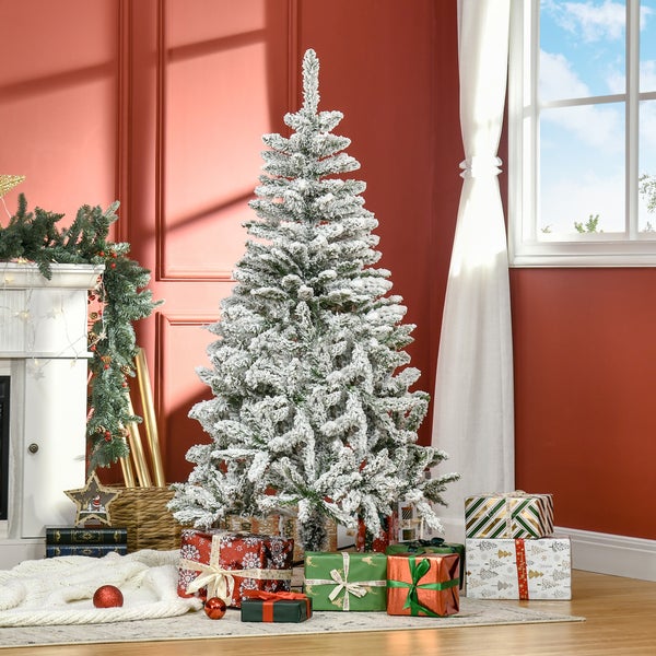 HOMCOM Künstlicher Weihnachtsbaum, 150 cm Kunstkiefer mit Kunstschnee, mit 358 Astspitzen faltbar Standfuß, für Weihnachtsfest, Indoor, Grün+Weiß