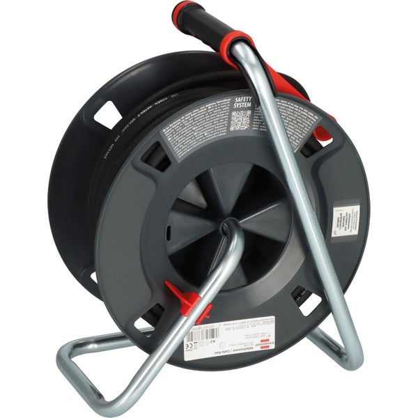 Kabeltrommel mit Kabelaufroller und Metallgestell