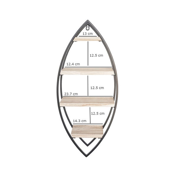 Wandregal oval mit 4 Holzböden – 26x60 cm