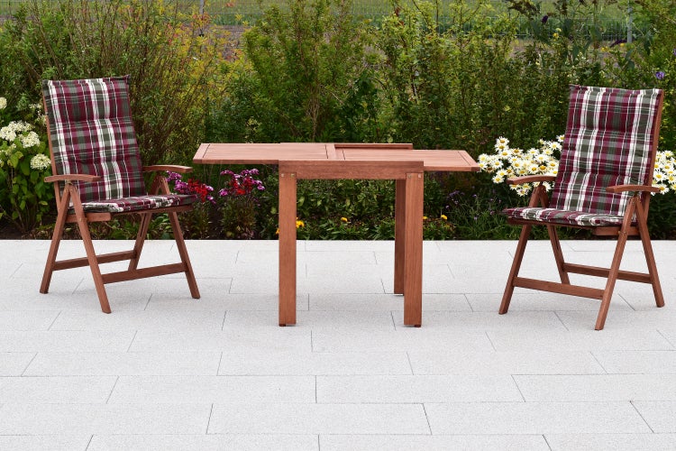 Borkum Gartenmöbelset 5tlg., 2 Klappsessel, 2 Auflagen, Klappausziehtisch 65 (130) x 70 cm