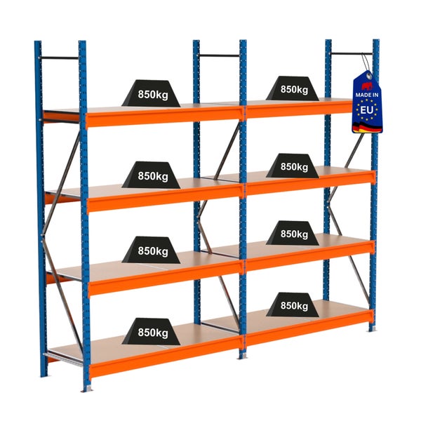 Regal mit vier Ebenen und einer Traglast von 850 Kilogramm je Ebene