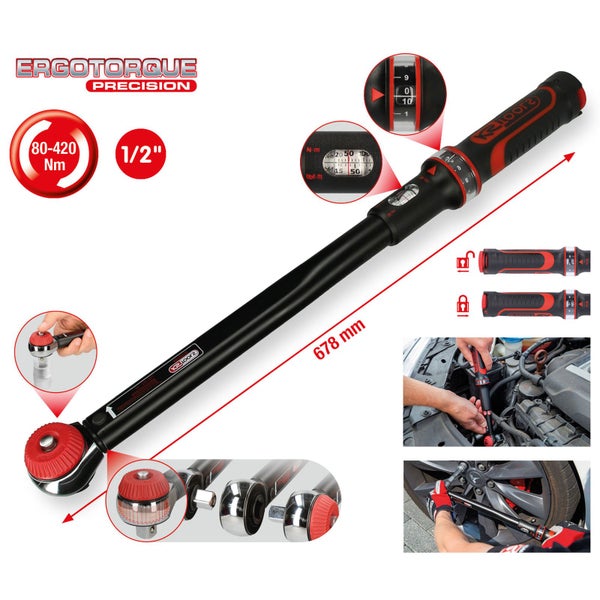 KS TOOLS 1/2 ERGOTORQUEprecision Ratschen-Drehmomentschlüssel Drehknopf 80 - 420 Nm - 516.1482