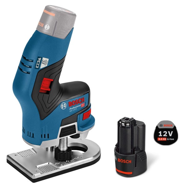 Bosch Professional Akku-Kantenfräse GKF 12 Volt-8 inklusive 12 Volt Lithium-Ionen-Akku und bürstenlosem Motor.
