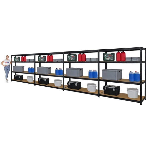 PROREGAL Mega Deal 4er-Set Schwerlastregal Giant Elephant 160x150x45cm mit 4 Ebenen Fachlast 200kg Schwarz