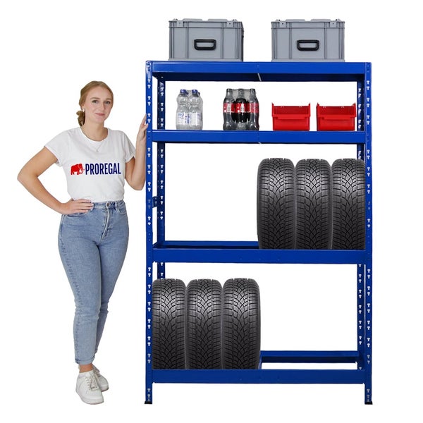 PROREGAL Mega Deal 5x Reifenregal Tiger HxBxT 180x120x40 cm bis zu 12 Reifen auf 2 Ebenen mit 2 Fachboden Blau Reifenständer