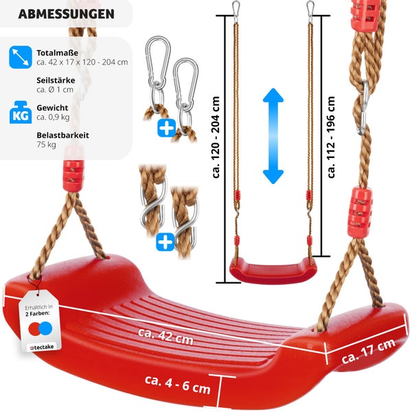 Schaukelsitz  tectake Swifty rutschfest Belastbarkeit 75 kg, inklusive Karabinerhaken