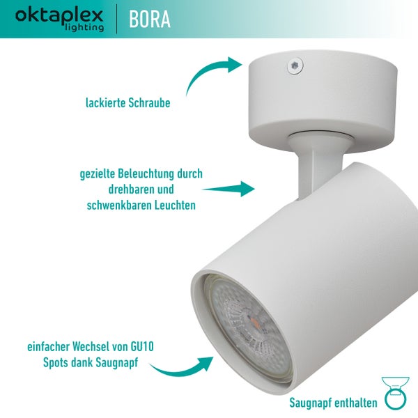 Bora Deckenstrahler 1-flammig GU10 LED Spotleuchte 230V schwenkbar für Decke Wandmontage Aluminium weiß