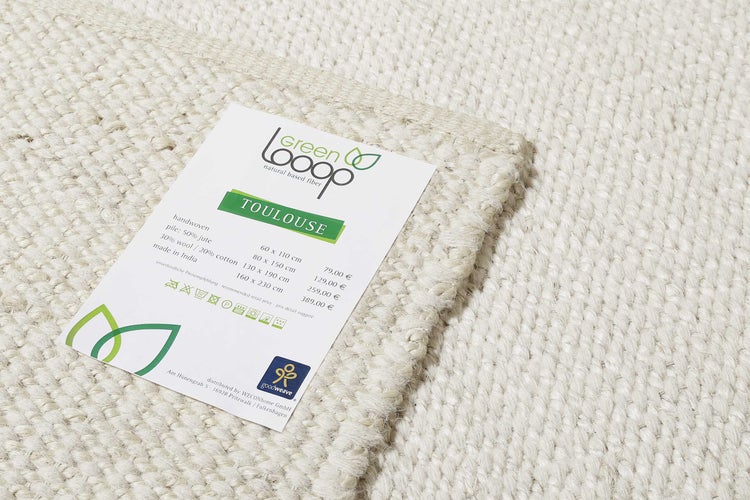 Kelim Teppich Creme Weiß aus Jute & Wolle Toulouse Green Looop 80x150 cm