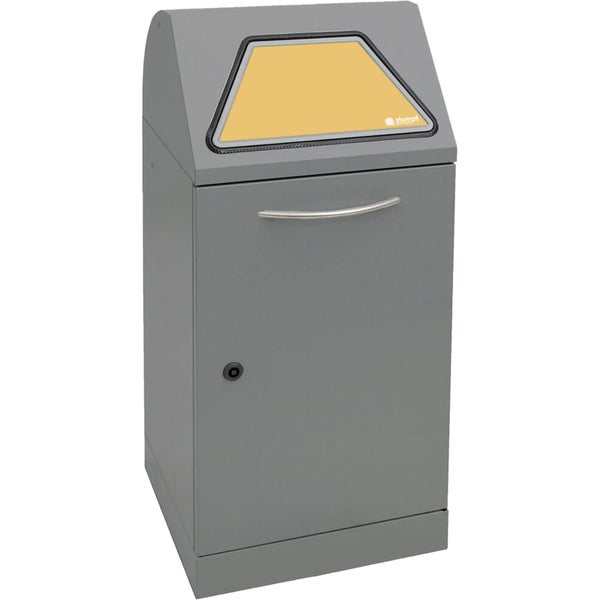 Stahlschrank mit Tür, Griff und gelbem Sichtfenster